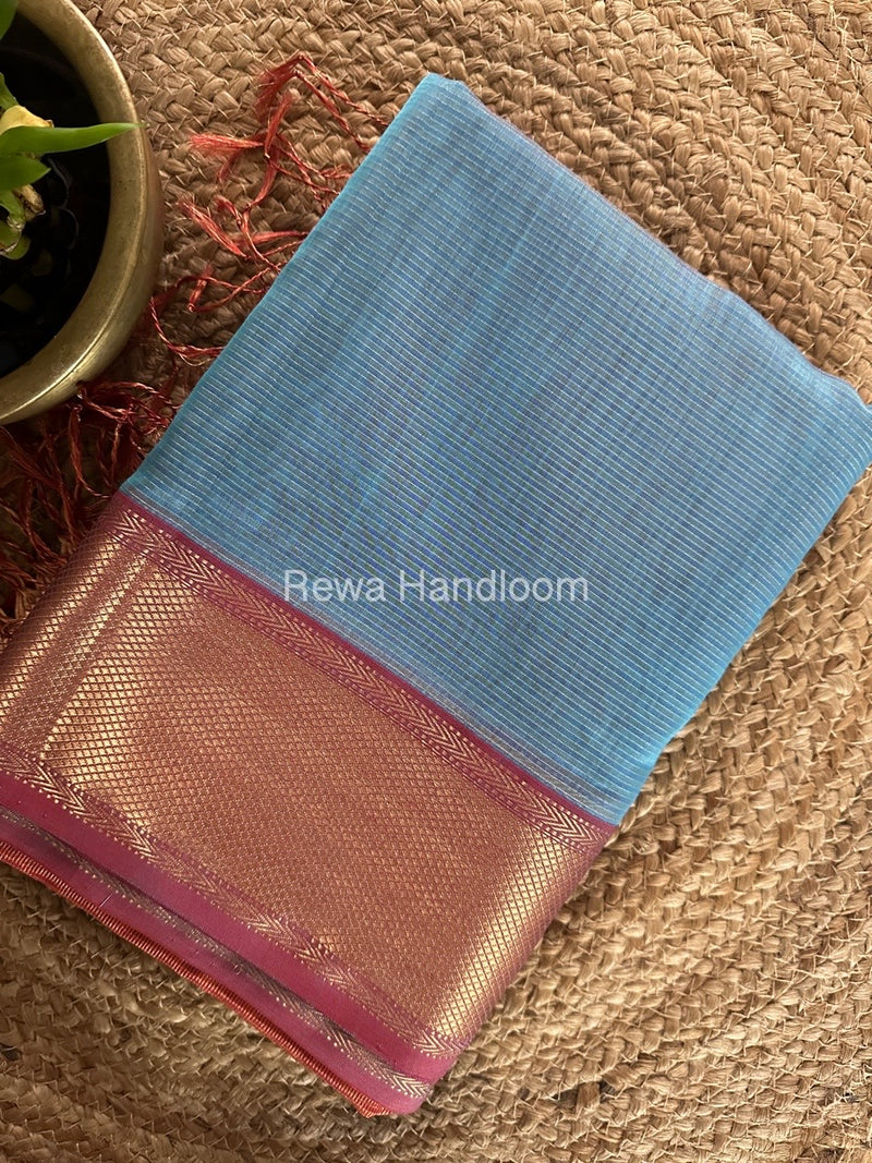 Exclusive Maheshwari Teal Blue Tissue Silk Saree ZTS0141