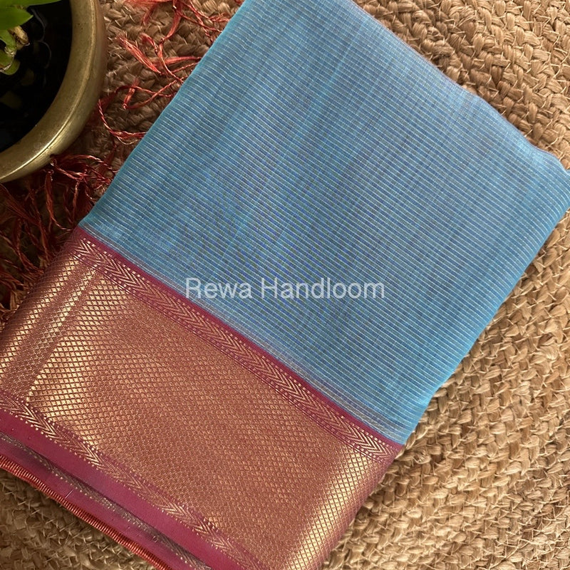 Exclusive Maheshwari Teal Blue Tissue Silk Saree ZTS0141