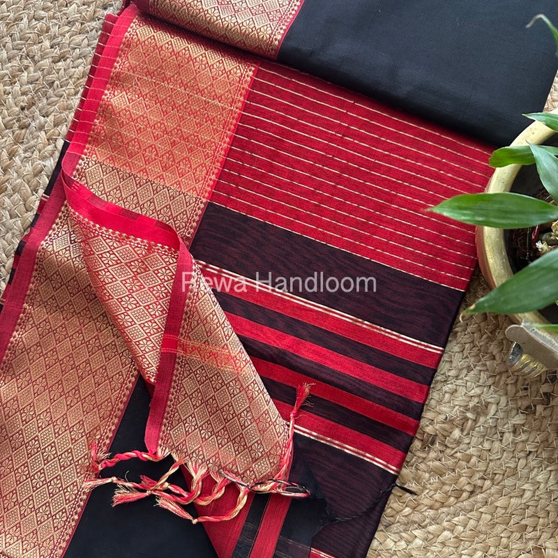 Maheshwari Black Zari Diamond Border Saree DB013 