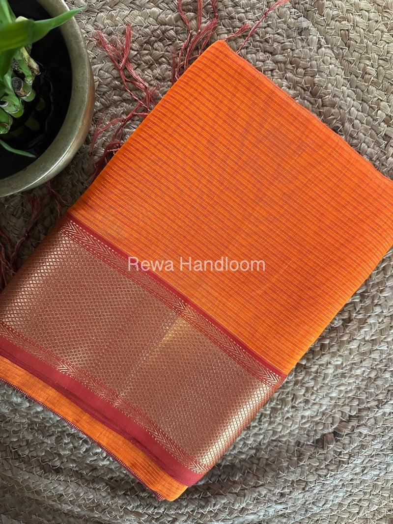 Exclusive Maheshwari Orange Tissue Silk Saree ZTS0144