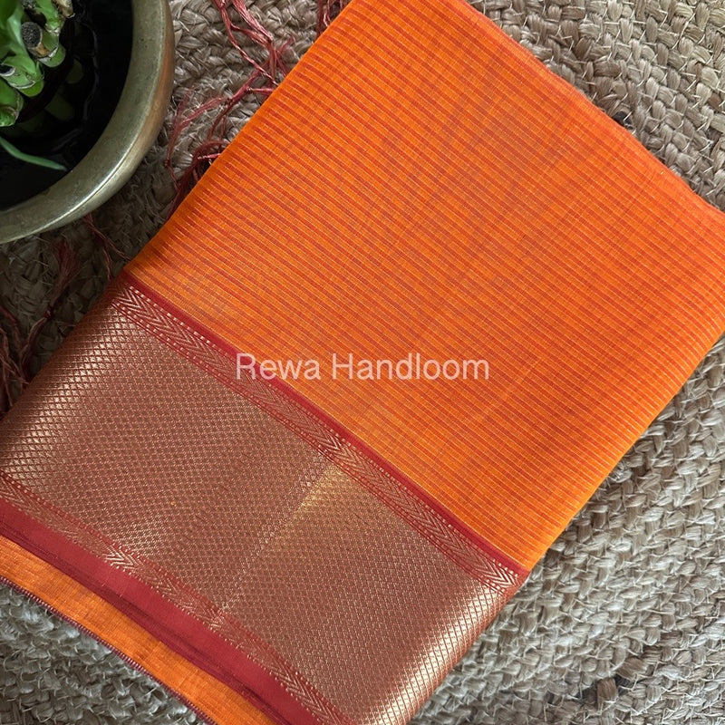 Exclusive Maheshwari Orange Tissue Silk Saree ZTS0144