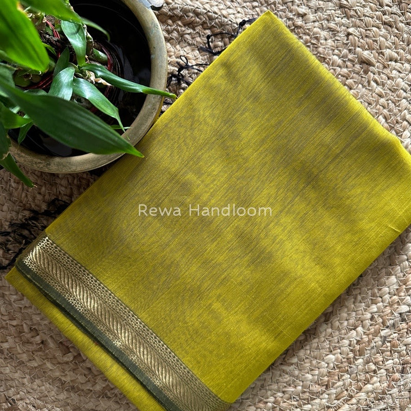 Maheshwari Mustard Green Gicha Weaving Saree GPS016