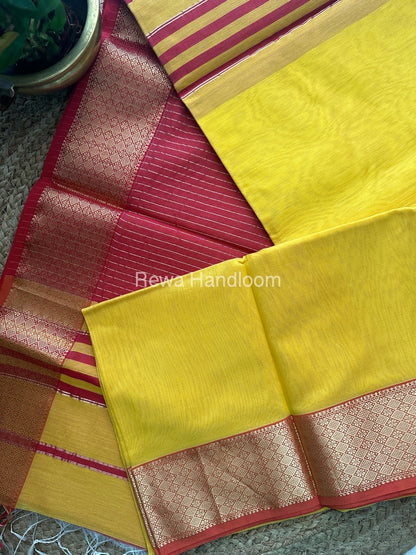 Maheshwari Yellow Zari Diamond Border Saree DB020