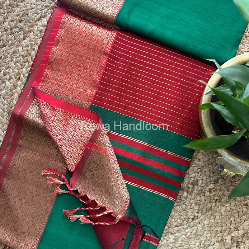 Maheshwari Green Zari Diamond Border Saree DB017