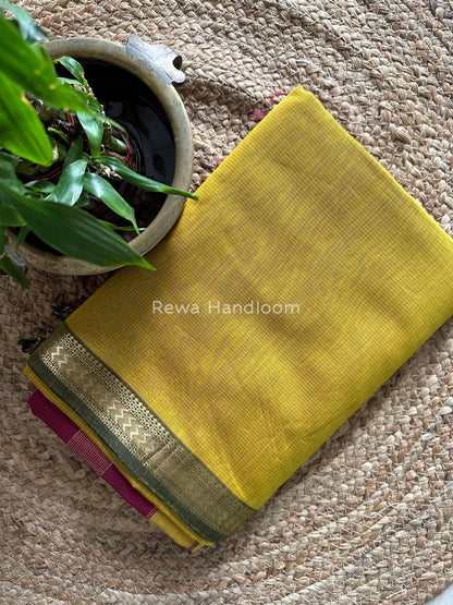 Maheshwari Turmeric Yellow Rasta Lehar Saree RL010
