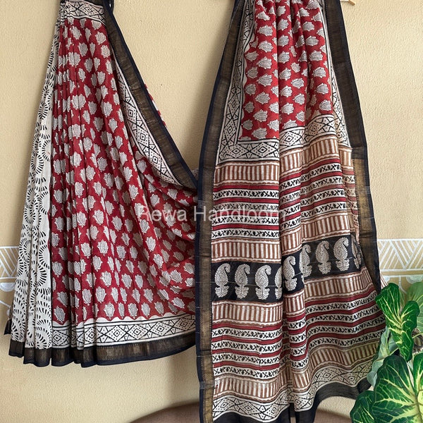 Chanderi Printed Zari Border Saree