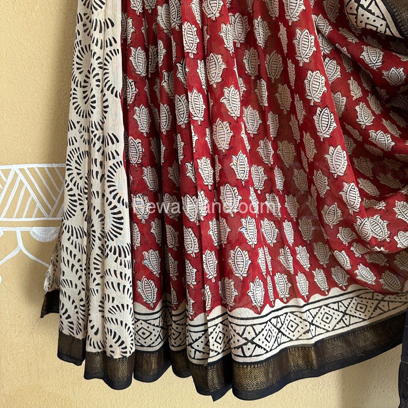 Chanderi Printed Zari Border Saree