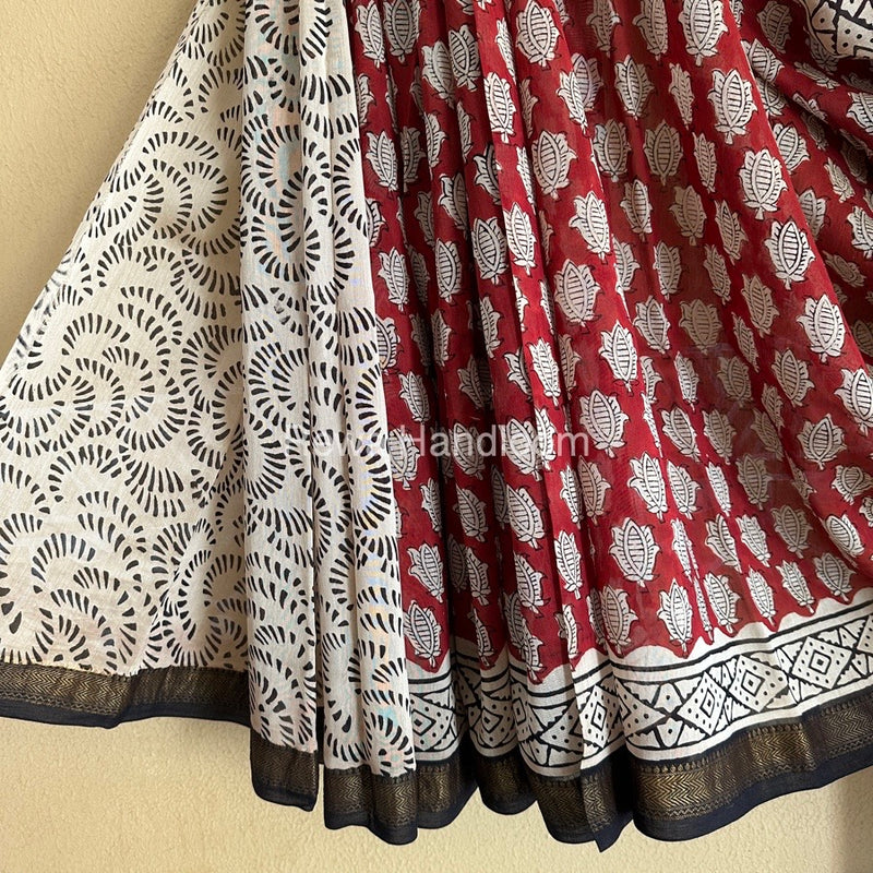 Red Chanderi Printed Zari Border Saree MCPS03