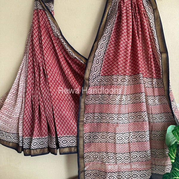 Chanderi Printed Zari Border Saree