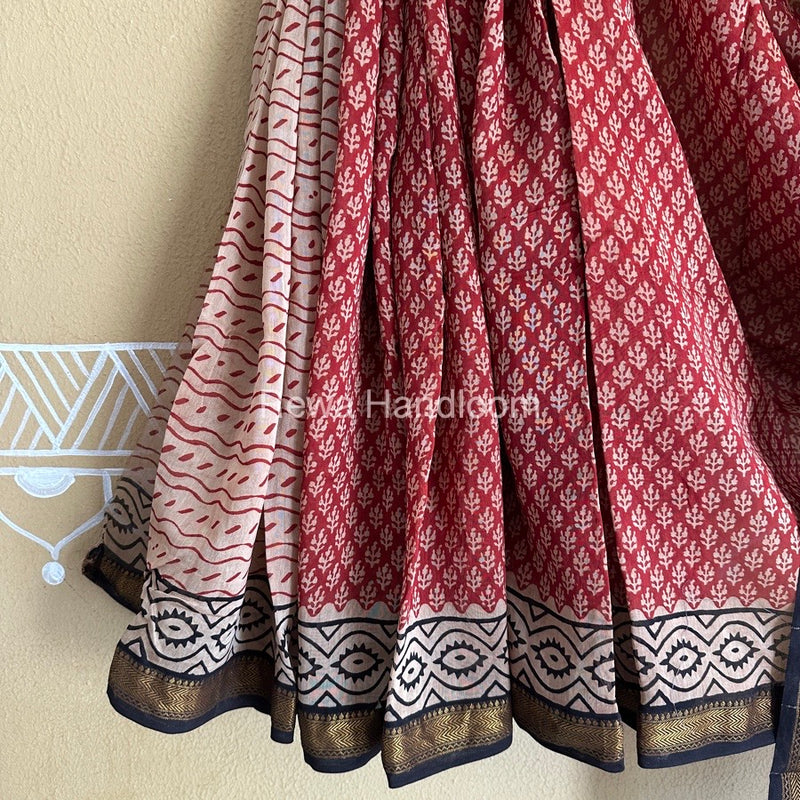 Chanderi Printed Zari Border Saree
