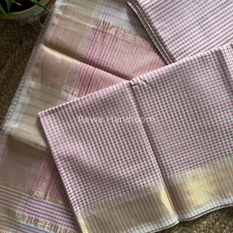 Maheshwari Pink Self Checks Saree MSC03