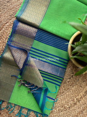 Maheshwari Parrot Green Zari Diamond Border Saree DB02