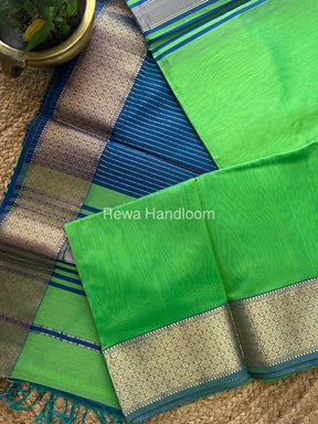 Maheshwari Parrot Green Zari Diamond Border Saree DB02