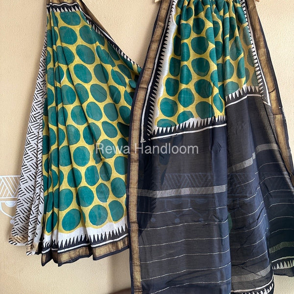 Chanderi Printed Zari Border Saree