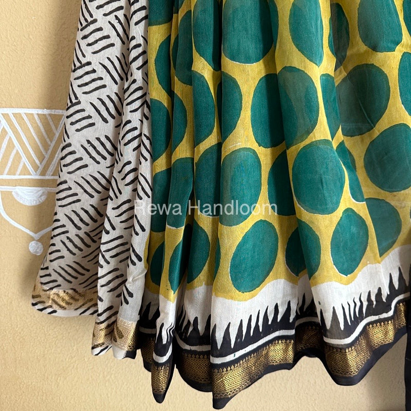 Chanderi Printed Zari Border Saree