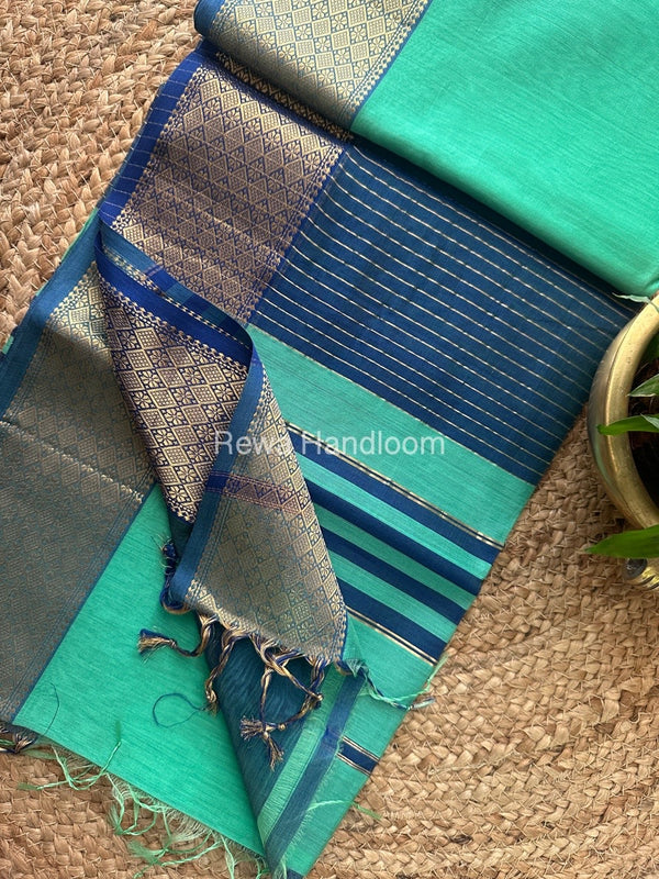 Maheshwari Sea Green Zari Diamond Border Saree DB03