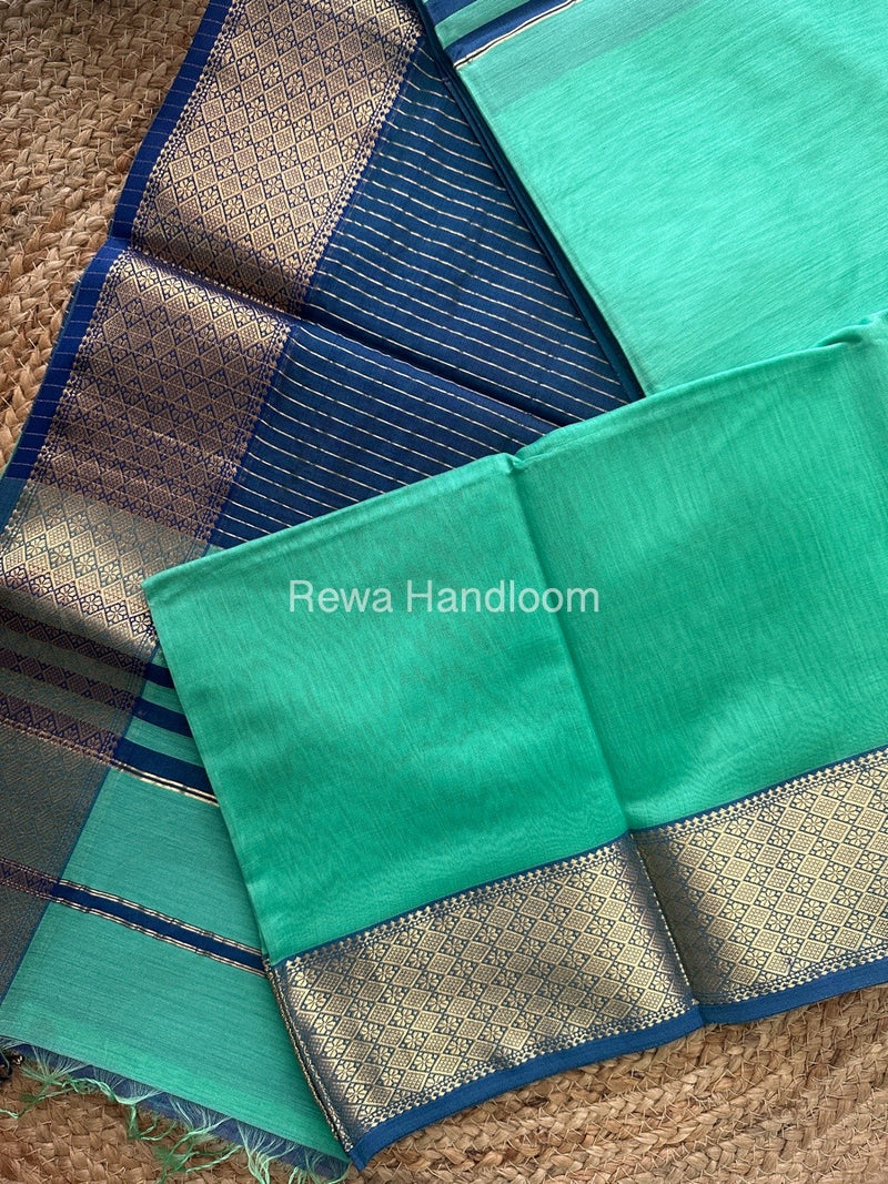 Maheshwari Sea Green Zari Diamond Border Saree DB03