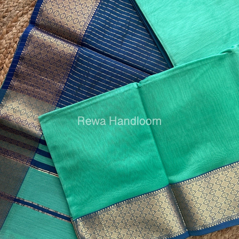 Maheshwari Sea Green Zari Diamond Border Saree DB03