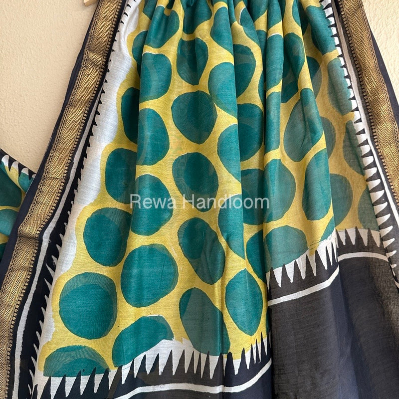 Yellow Chanderi Printed Zari Border Saree MCPS011