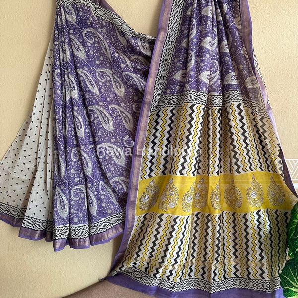 Chanderi Printed Zari Border Saree