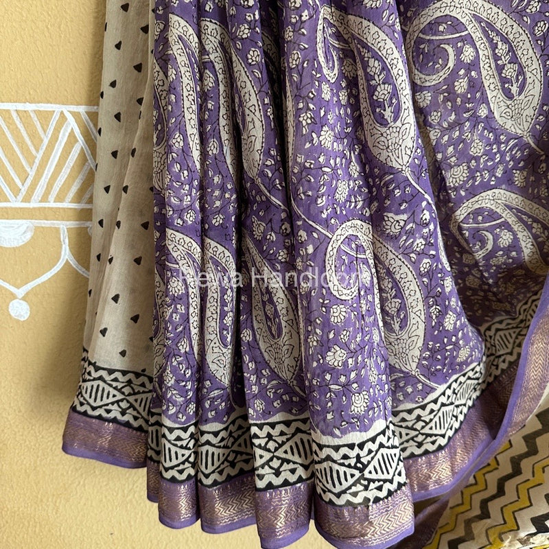 Chanderi Printed Zari Border Saree 