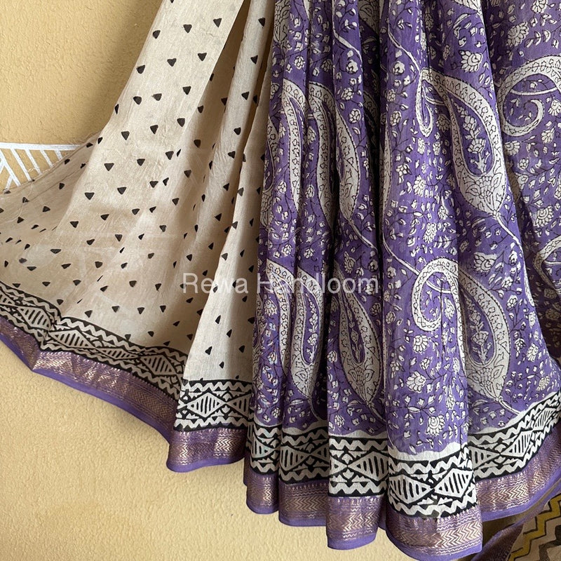 Purple Chanderi Printed Zari Border Saree MCPS010
