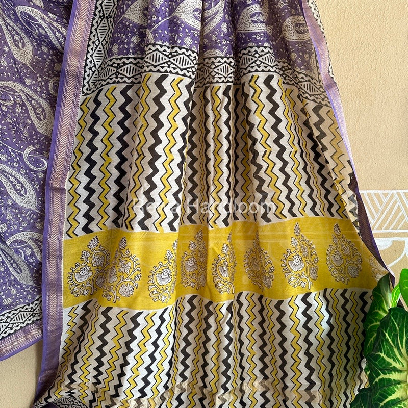 Purple Chanderi Printed Zari Border Saree MCPS010