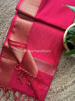 Maheshwari Rani Pink Zari Diamond Border Saree DB06