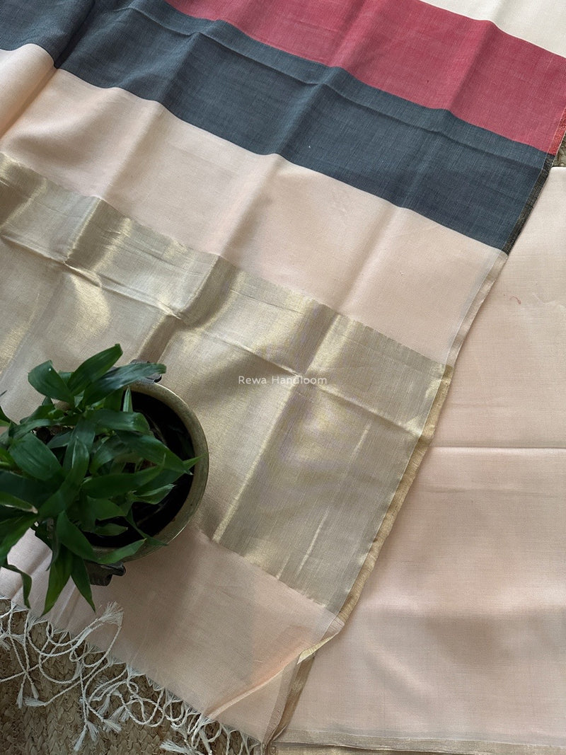 Maheshwari Peach Four Paddle Top-Dupatta FPSS02
