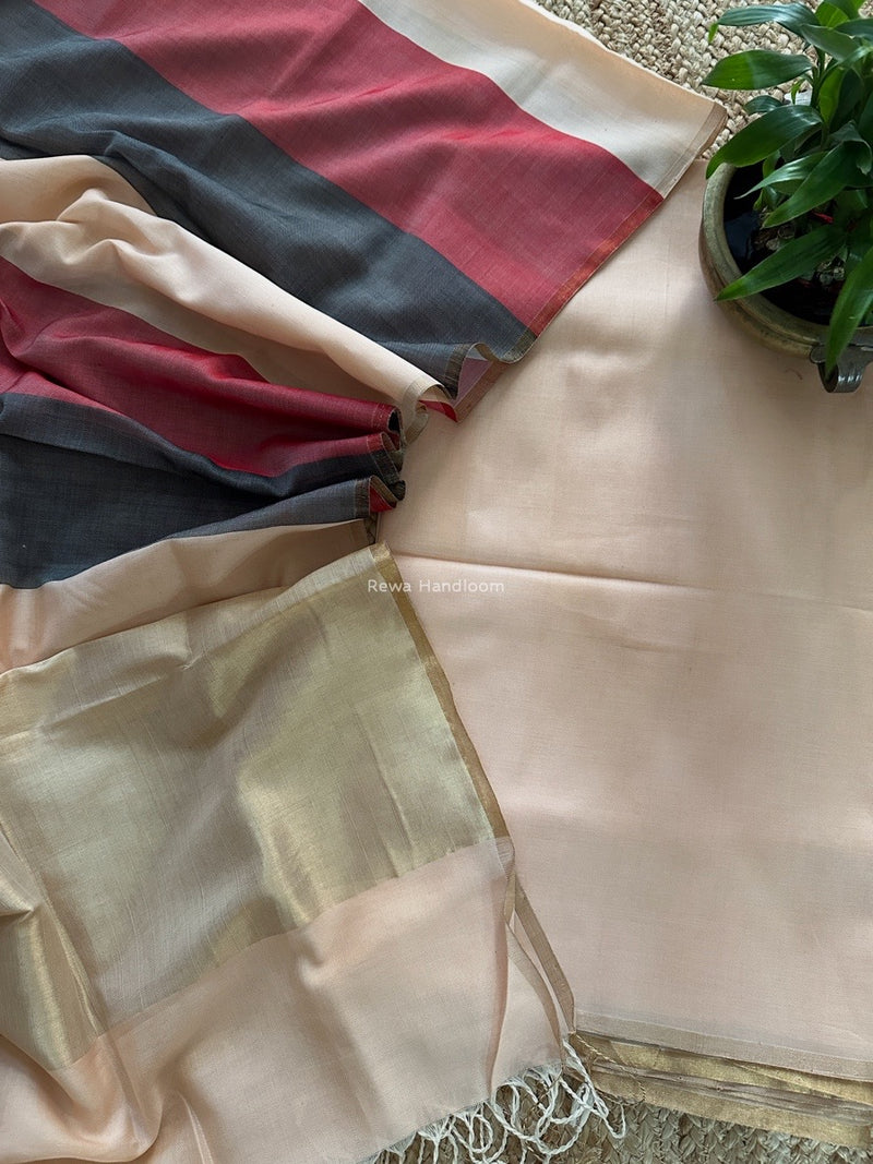 Maheshwari Peach Four Paddle Top-Dupatta FPSS02