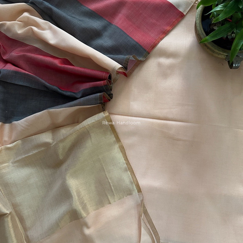 Maheshwari Peach Four Paddle Top-Dupatta FPSS02