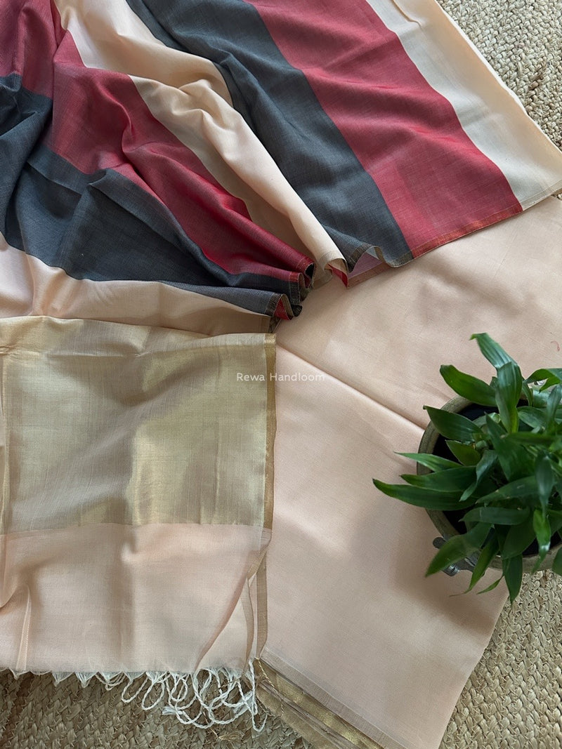 Maheshwari Peach Four Paddle Top-Dupatta FPSS02
