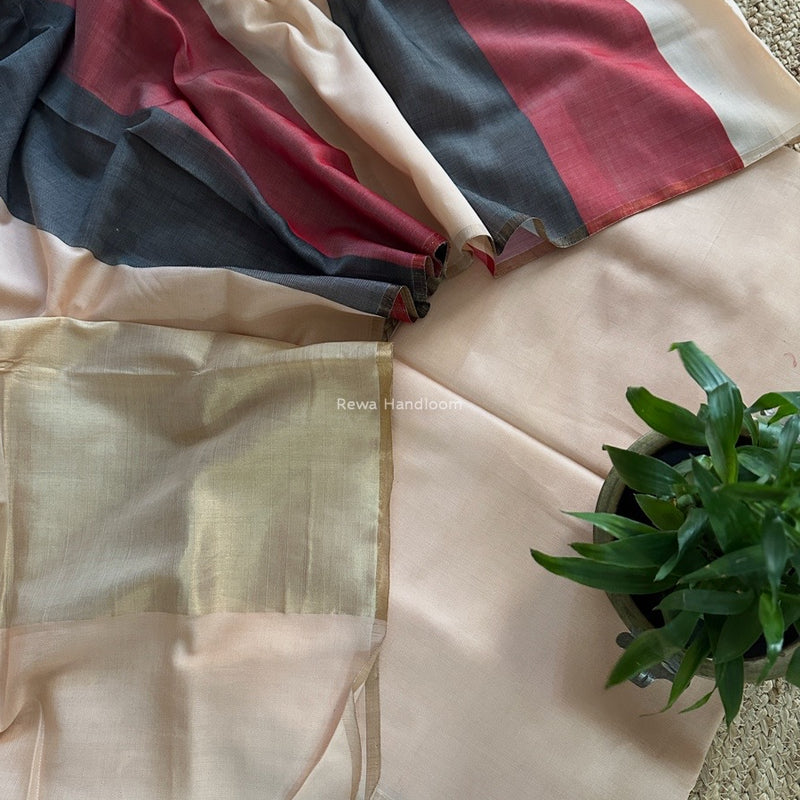 Maheshwari Peach Four Paddle Top-Dupatta FPSS02