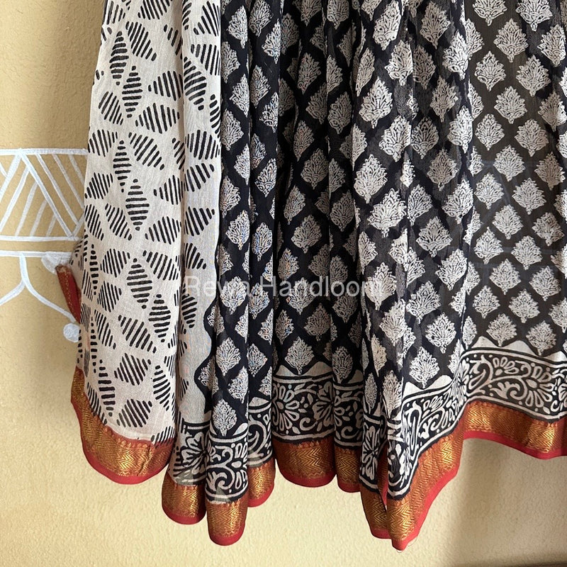 Chanderi Printed Zari Border Saree