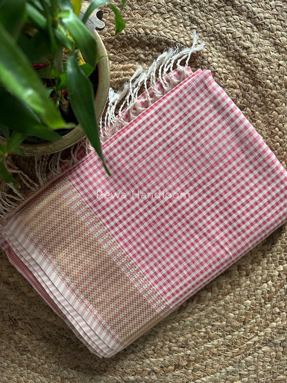 Maheshwari Pink Self Checks Saree MSC05