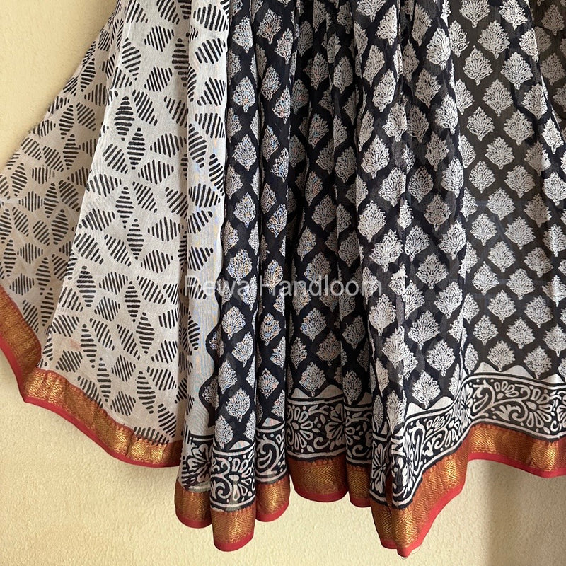 Black Chanderi Printed Zari Border Saree MCPS06