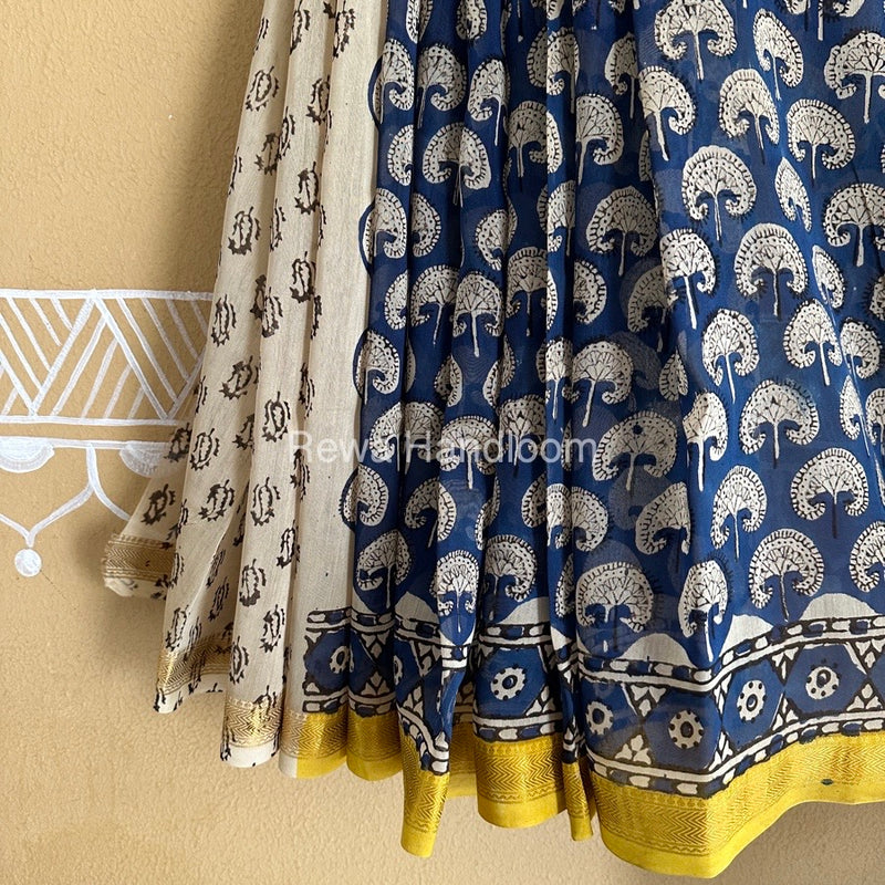 Chanderi Printed Zari Border Saree