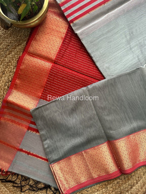 Maheshwari Grey Zari Diamond Border Saree DB019