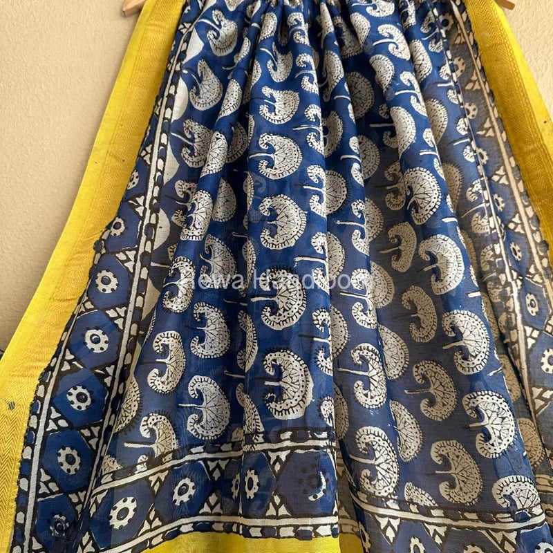 Blue Chanderi Printed Zari Border Saree MCPS09