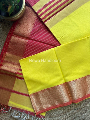 Maheshwari Lemon Yellow Zari Diamond Border Saree DB09