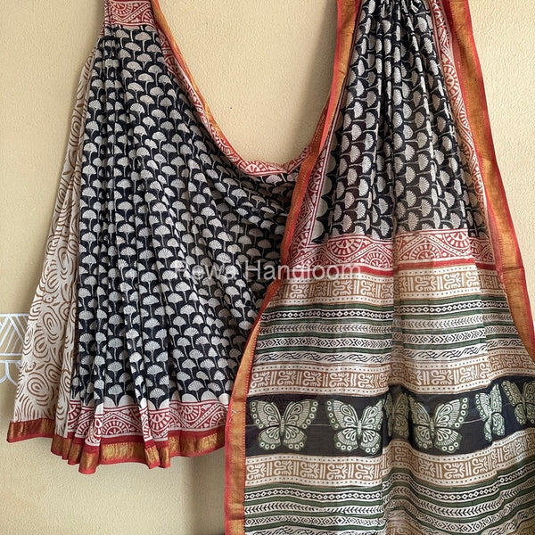 Chanderi Printed Zari Border Saree