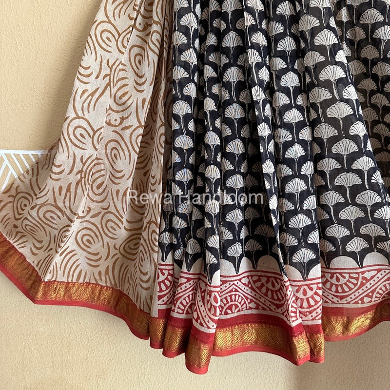 Black Chanderi Printed Zari Border Saree MCPS04