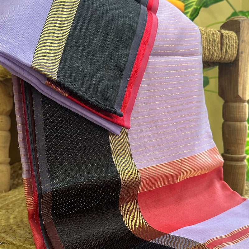 Lavender Ganga Jamuna Maheshwari Saree