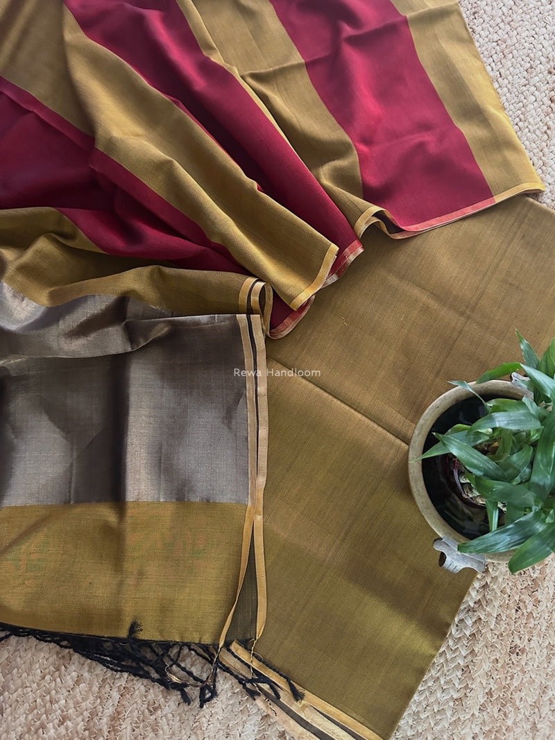 Maheshwari Dark Mustard Yellow Four Pedal Top-Dupatta FPSS06