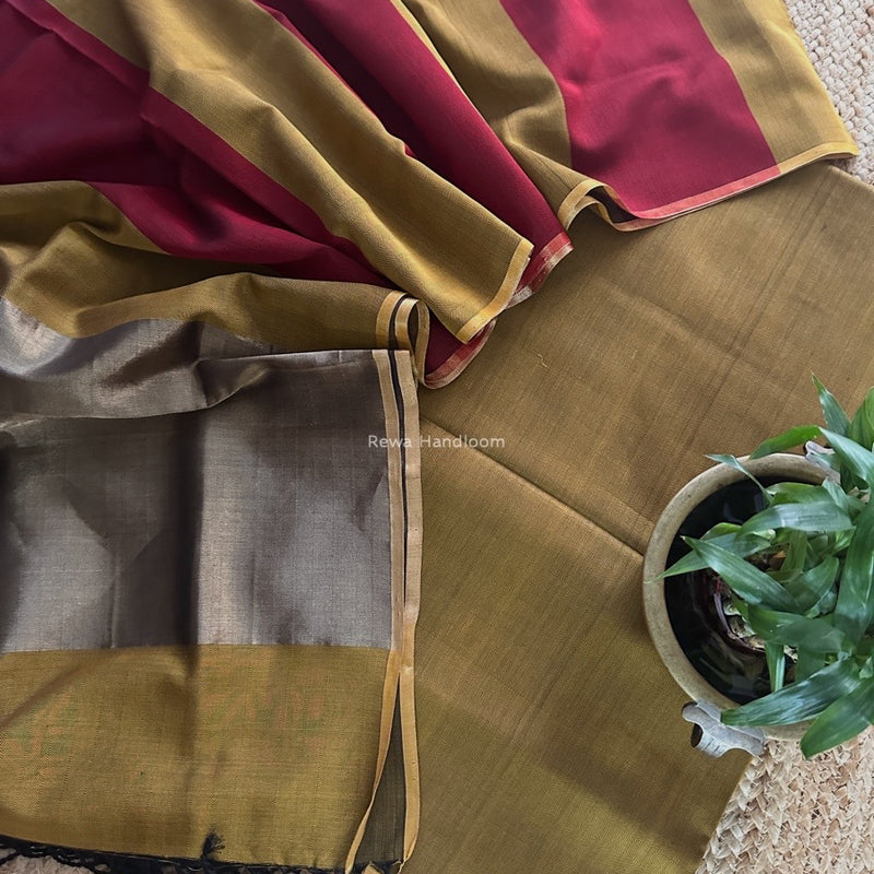 Maheshwari Dark Mustard Yellow Four Pedal Top-Dupatta FPSS06