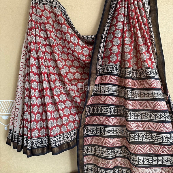 Chanderi Printed Zari Border Saree 