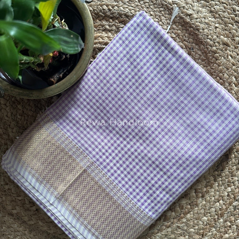 Maheshwari Lavender Self Checks Saree MSC010