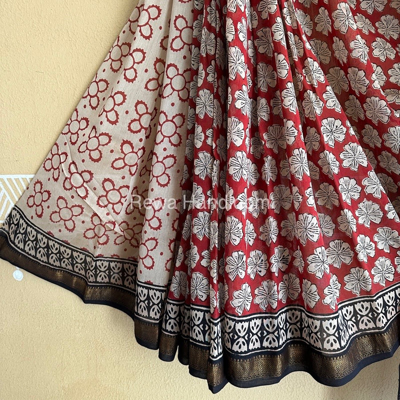 Maroon Chanderi Printed Zari Border Saree MCPS012