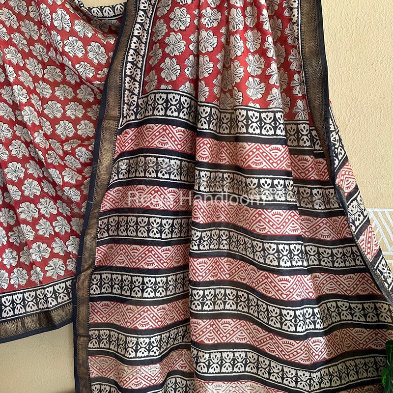 Maroon Chanderi Printed Zari Border Saree MCPS012
