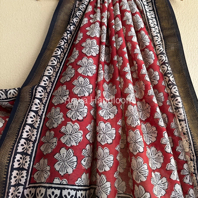 Maroon Chanderi Printed Zari Border Saree MCPS012